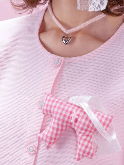 Pink Plaid Cotton Filled Bow Charm