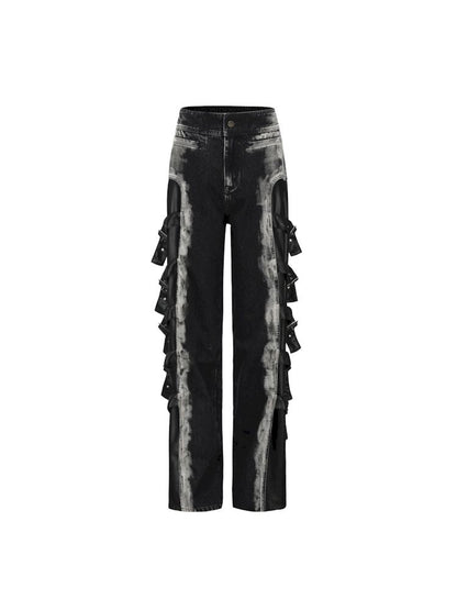 Multi-Part Pleated Denim Trousers