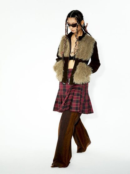 Corduroy Patchwork Fur Small Coat