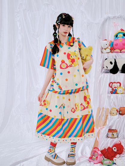 Rainbow Diary Printed Patchwork Half Skirt