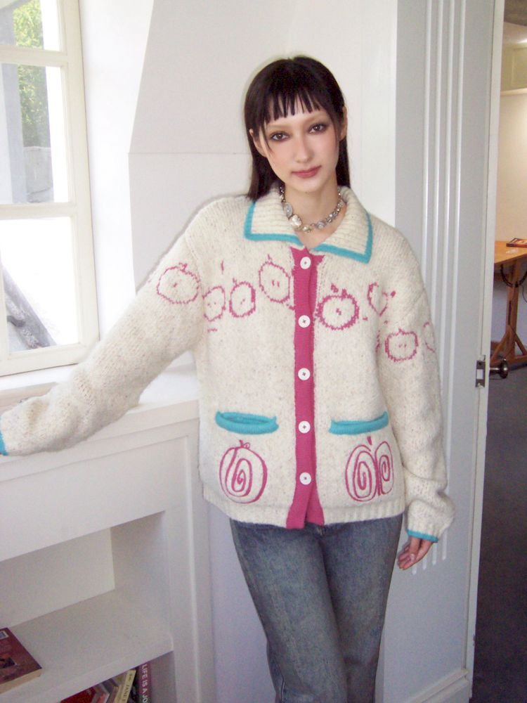 Embroidered Apple Sweater Cardigan