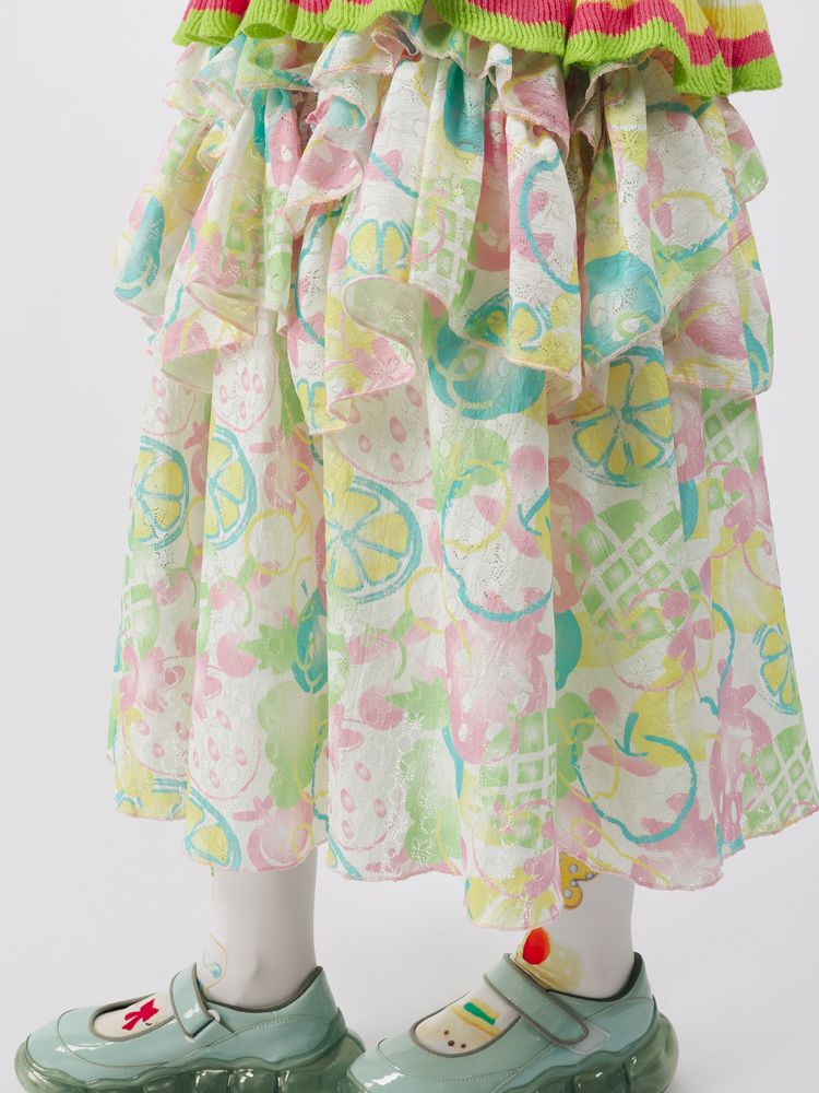 Fruit Printed Umbrella Skirt