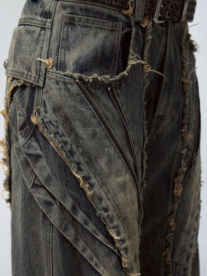 Alien Heavy Duty Destruction Raw Edge Patchwork Jeans