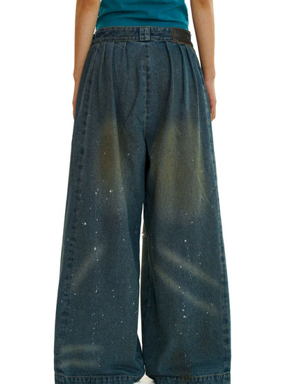 Baggy dragging wide leg denim trousers