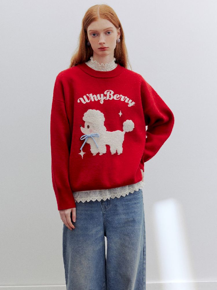 Red puppy cartoon sweater