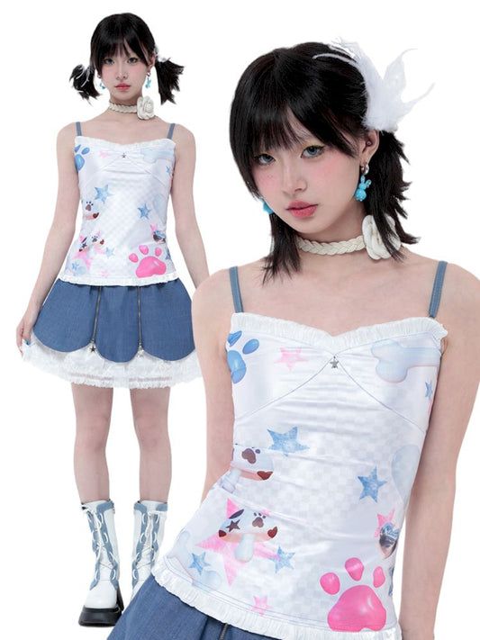 Cute ghost dopamine Printed suspenders