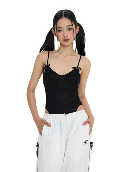 Lace Tie Bow Slim Sleeveless Top