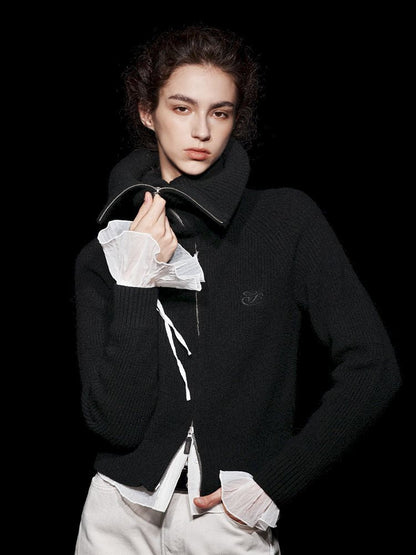 Large Lapel Multi-Style Zipper Knit Jacket