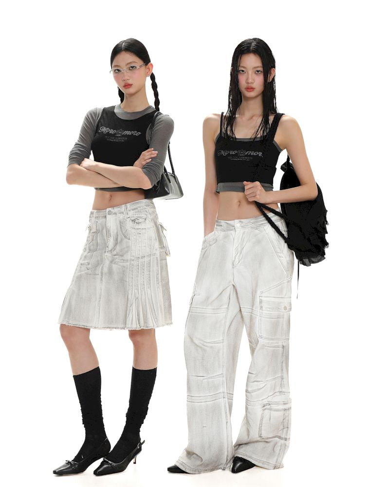 Crafted Pleated Skirt Straight Denim Workwear Pants