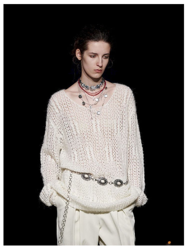 Wool Knit Loose Hollow Twisted Casual Sweater