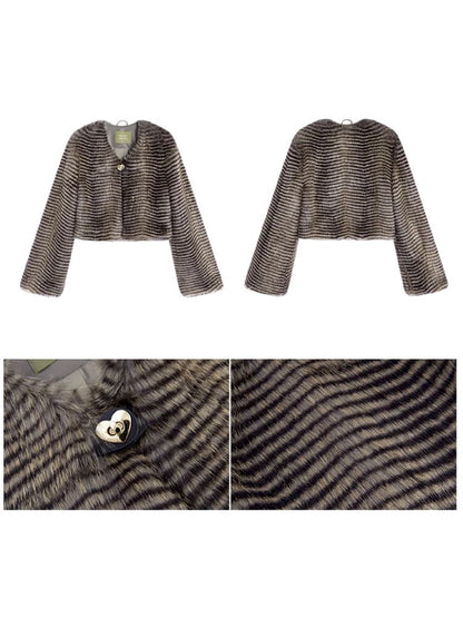 Flared Sleeve Eco Fur Short Jacket