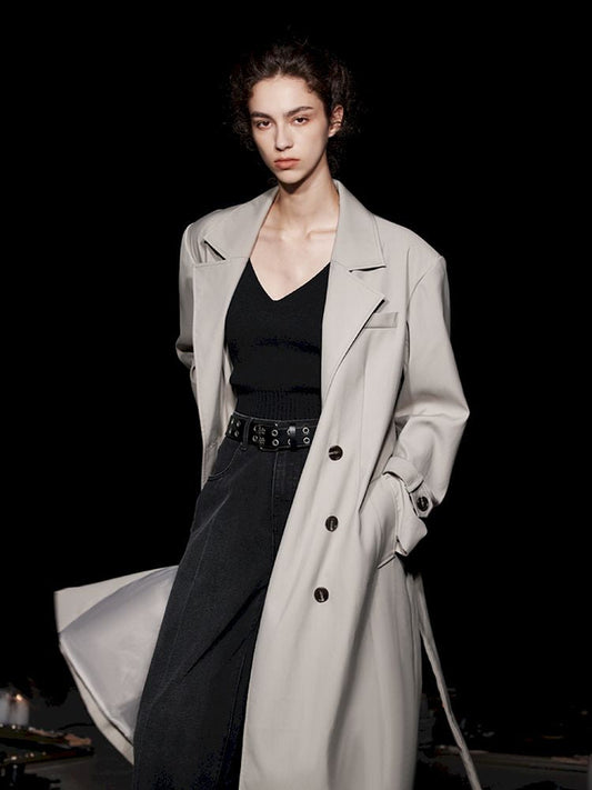 Long double-breasted trench coat