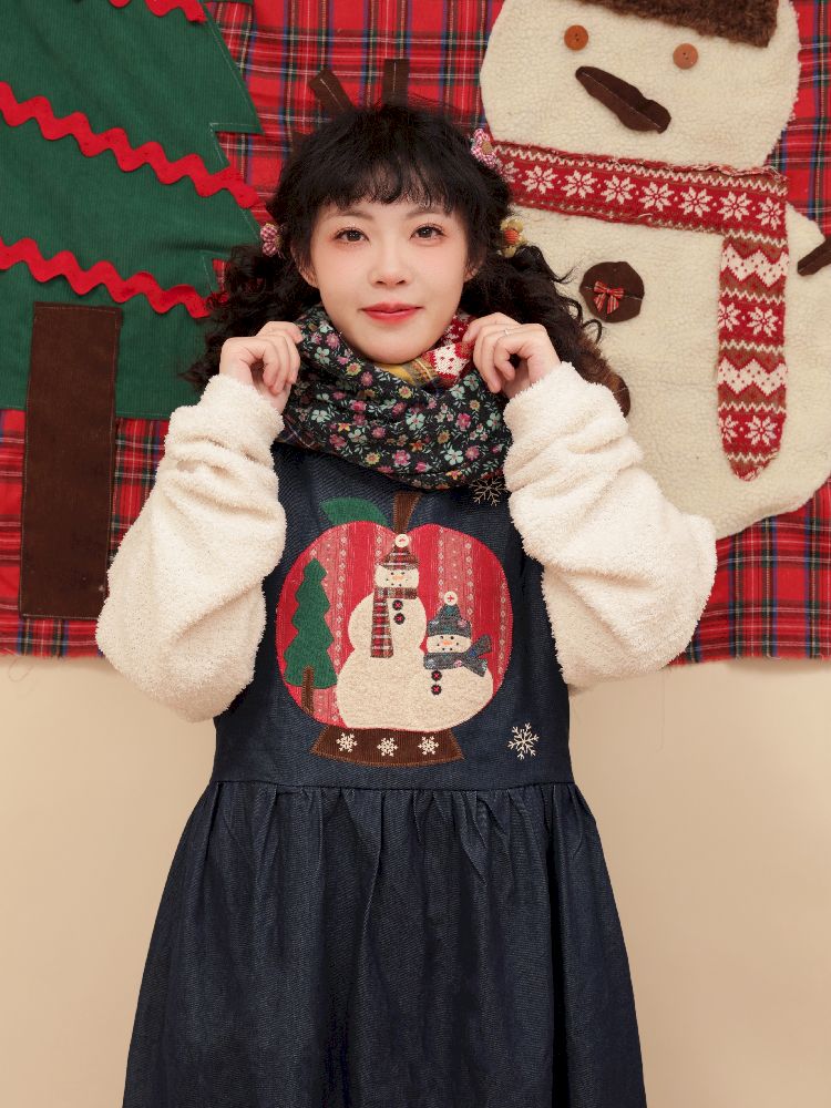 Christmas Tree Appliqued Denim Vest Skirt