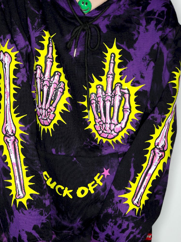 Dark Punk Middle Finger Tie-Dye Hooded Sweatshirt