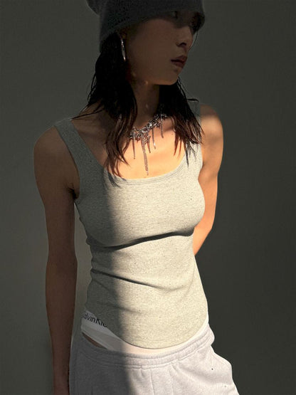 Large U Neck Rounded Hem Tank Top