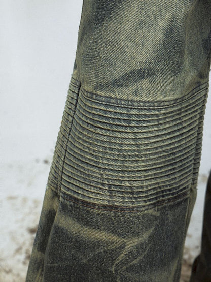 Dirty Dye Frayed Spliced Wide Leg Jeans