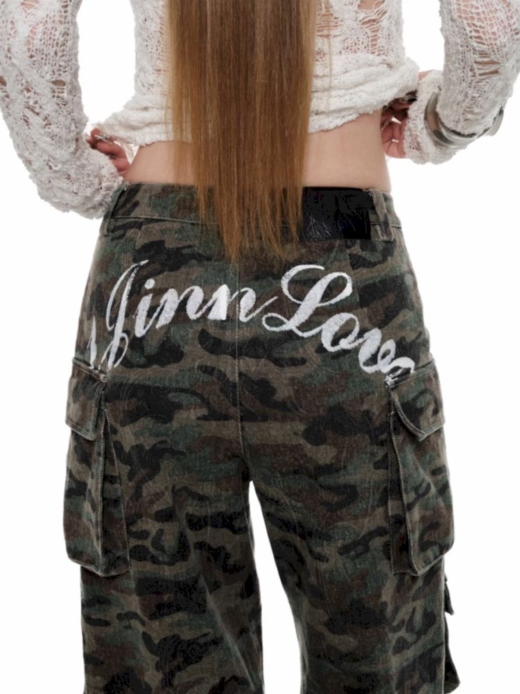 Camouflage washed work pants