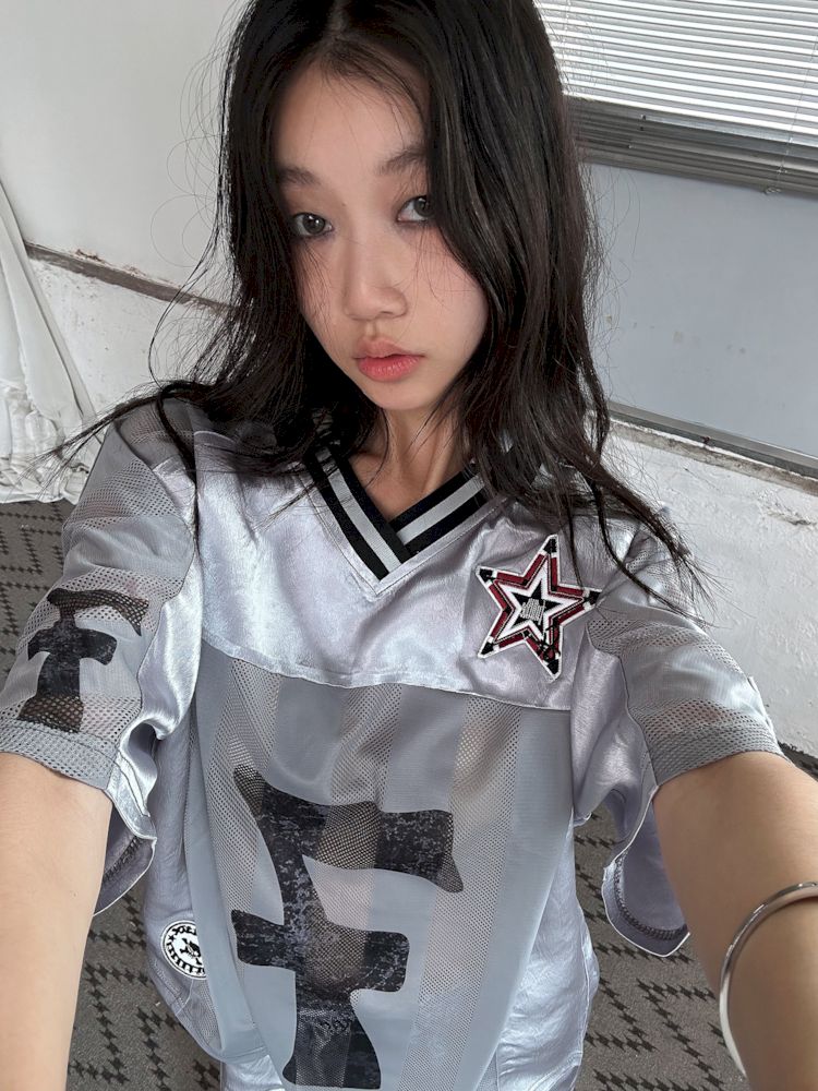 Satin Patchwork Street Oversize Jersey T-Shirt