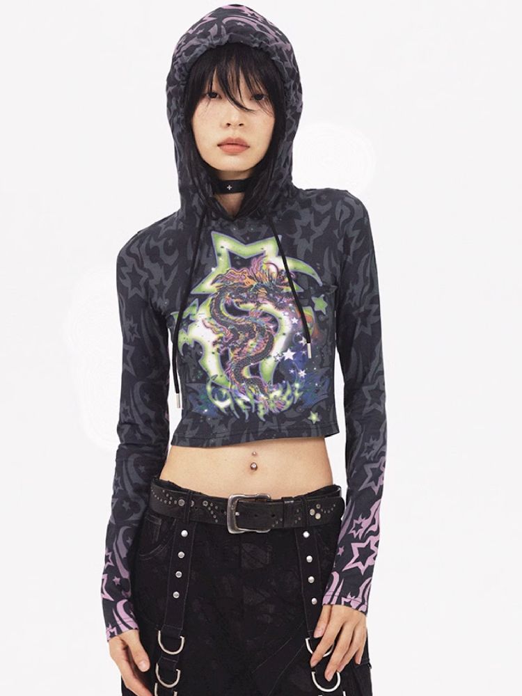 Dragon Print Short Sweatshirt