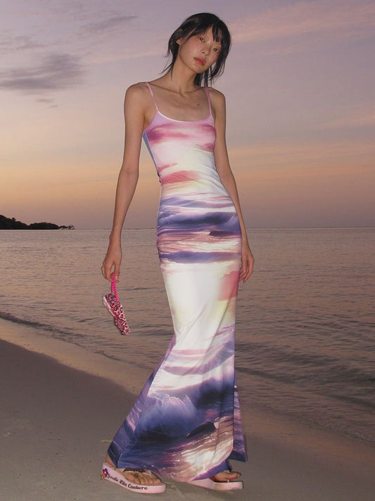 Sunset Beach Fishtail Halter Dress