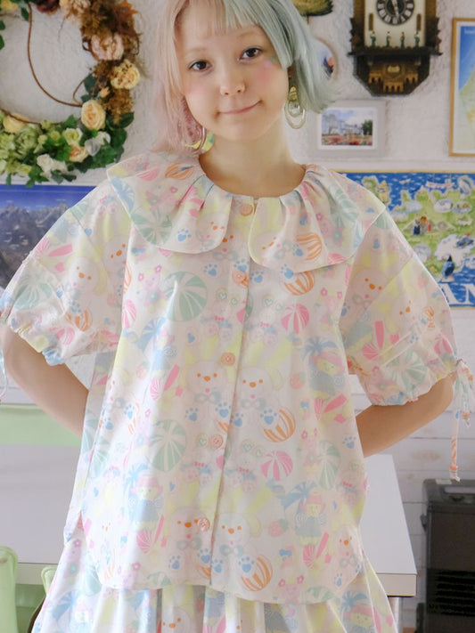 Candy Printed Cute Doll Collar Girl Shirt