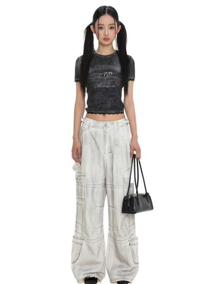 Crafted Pleated Skirt Straight Denim Workwear Pants