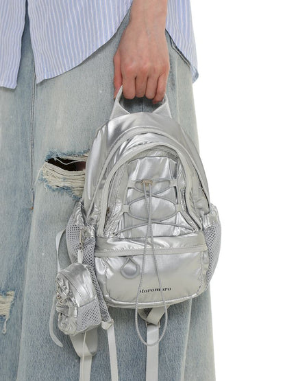 Silver Lightweight Drawstring Casual Backpack