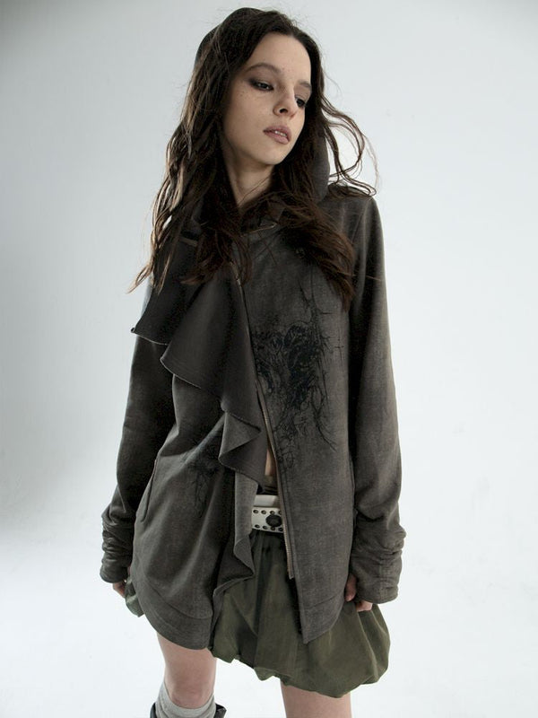 Irregular Cut Sweatshirt Jacket