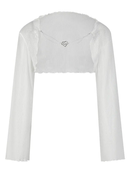 White Short Flared Sleeve Mesh Blouse