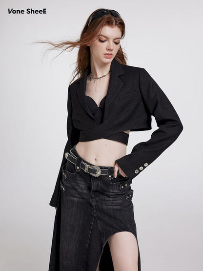 Fine flash short black blazer