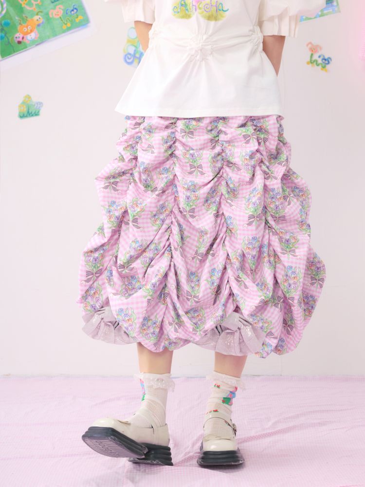 Multi Layered Pleated Metallic Bow Puffy Half Skirt