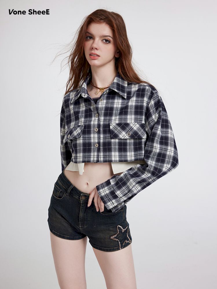 Plaid Top Short Casual Blouse Jacket