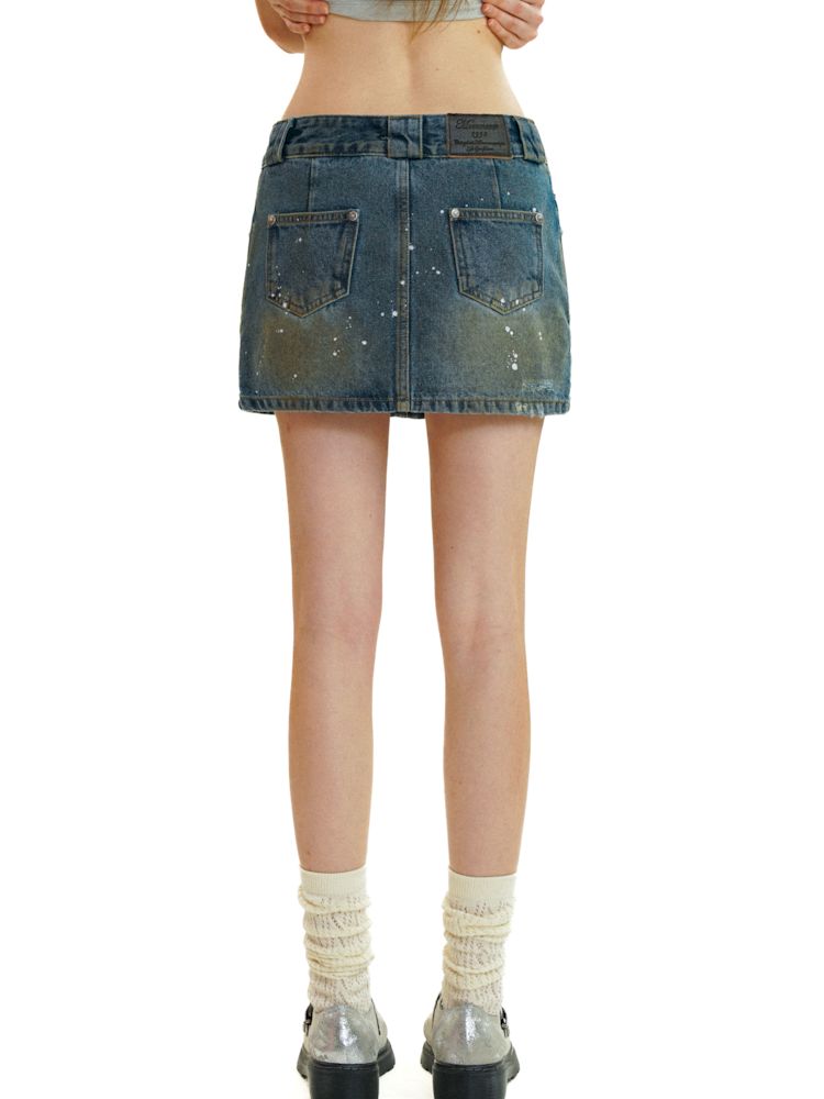 Heavy industry splash ink spray denim short skirt