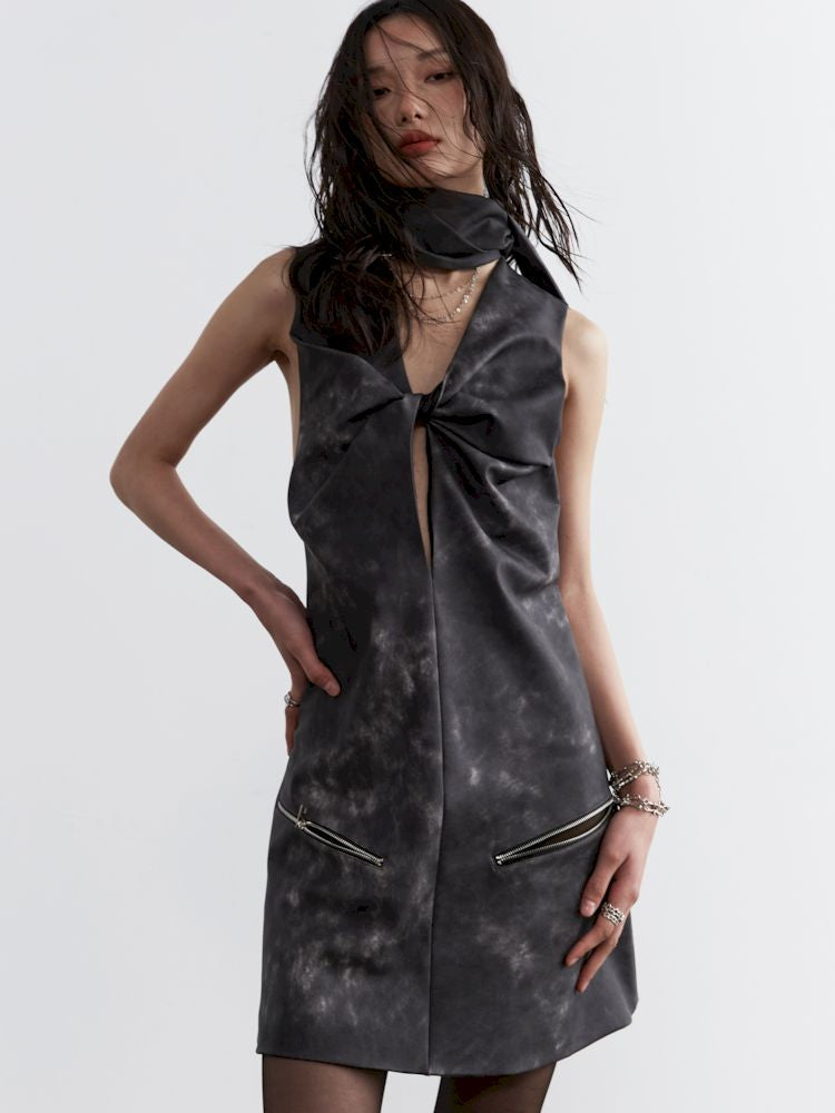 Ink Dye Leather Bib Dress