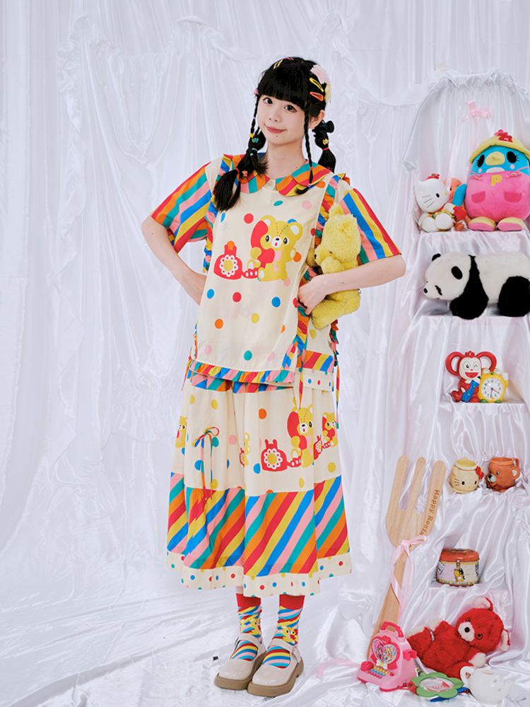 Rainbow Diary Printed Patchwork Half Skirt