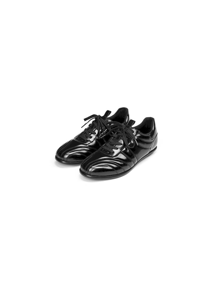 Glossy Black Stand-Up Lace-Up Sneakers