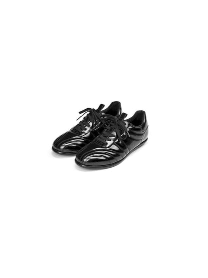 Glossy Black Stand-Up Lace-Up Sneakers