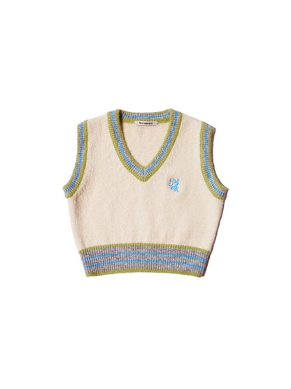 Embroidery V-Neck Sleeveless Sweater Knit Vest