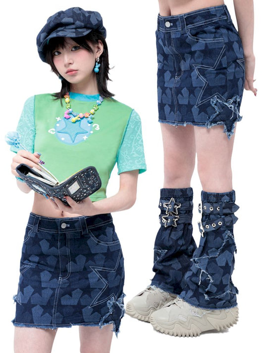 Dark Blue Star Denim Skirt