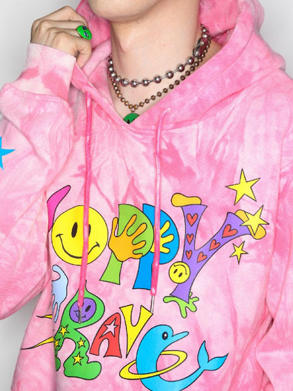 Smiley Pink Tie-Dye Hooded Sweatshirt