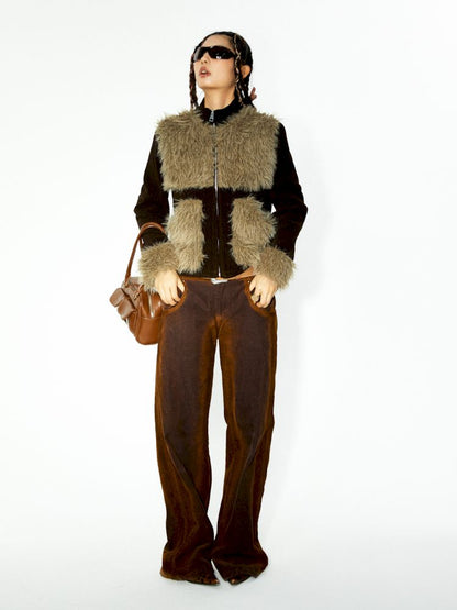 Corduroy Patchwork Fur Small Coat