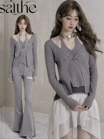 Fake Two Piece Knitted Cardigan