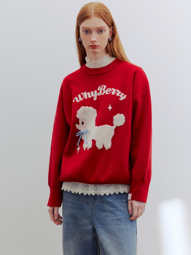 Red puppy cartoon sweater