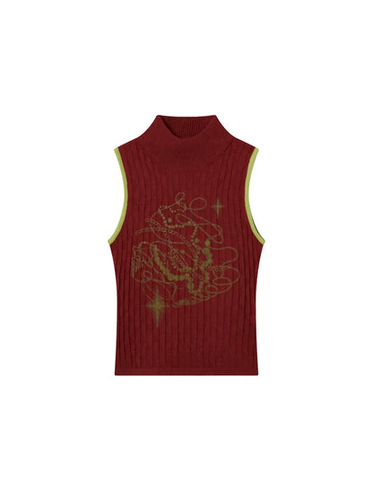 Slim High Neck Wool Weave Vest