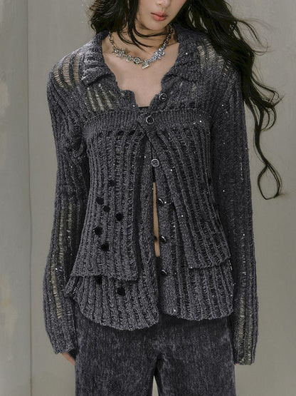 Two Piece Design Knitted Cardigan