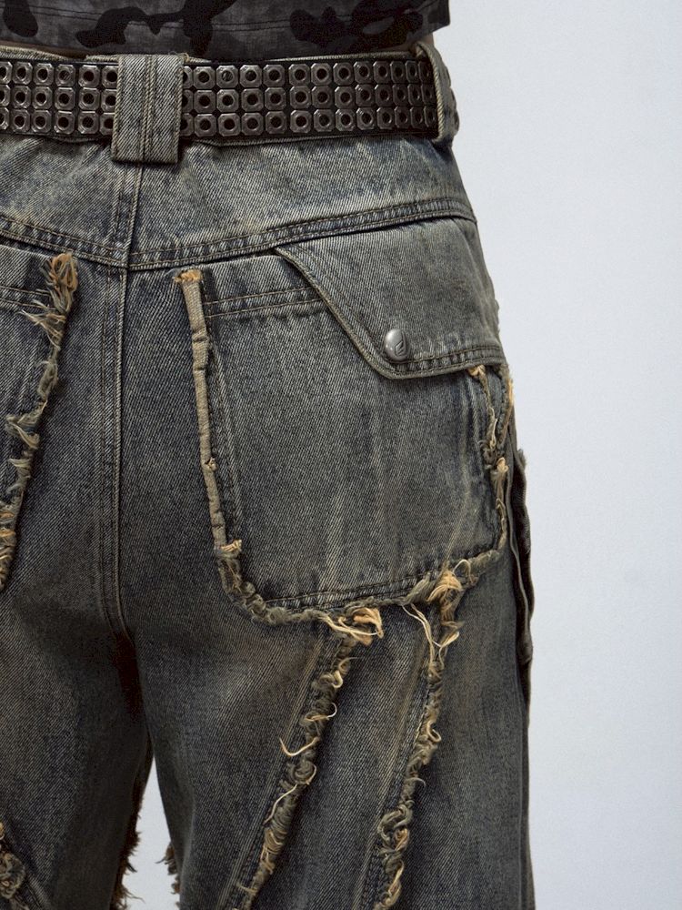 Alien Heavy Duty Destruction Raw Edge Patchwork Jeans