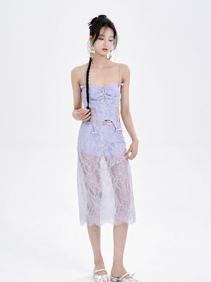 Lace Camisole + Low Waist Lace Half Skirt Set