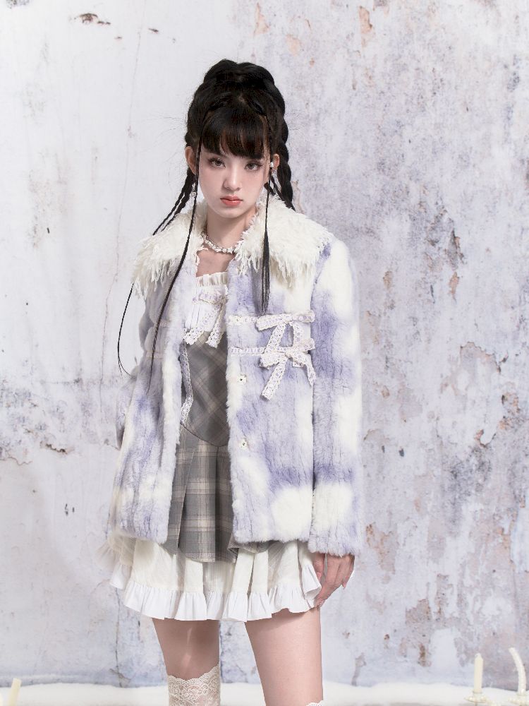 Tie-Dye Patchwork Rabbit Fur Coat