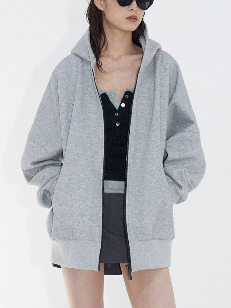 Loose Slouchy Gray oversize Zipper Hooded Sweatshirt