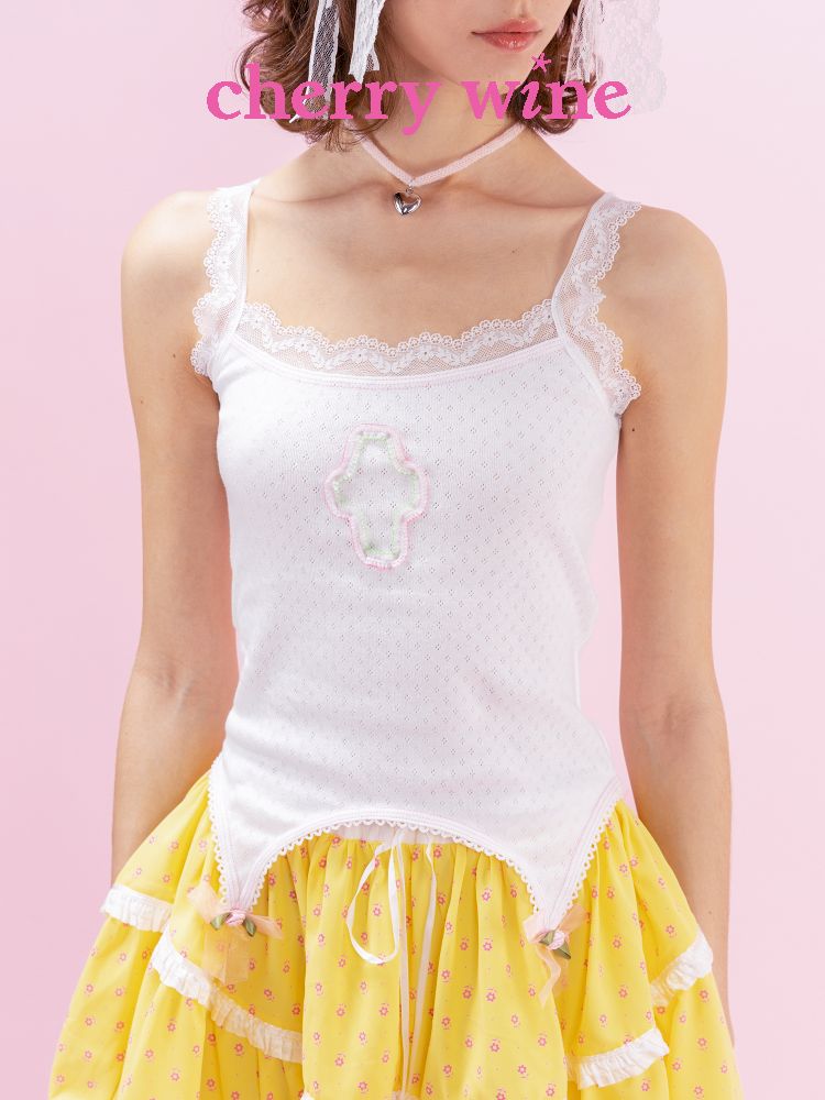 Splicing Cross Lace Mesh Bowknot Camisole